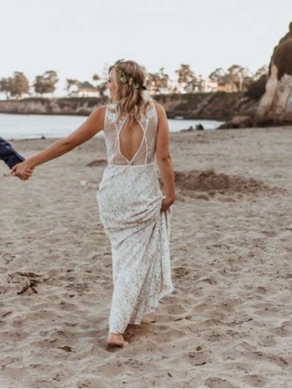 BHLDN White Lace Sleeveless Wedding Dress with Open Back